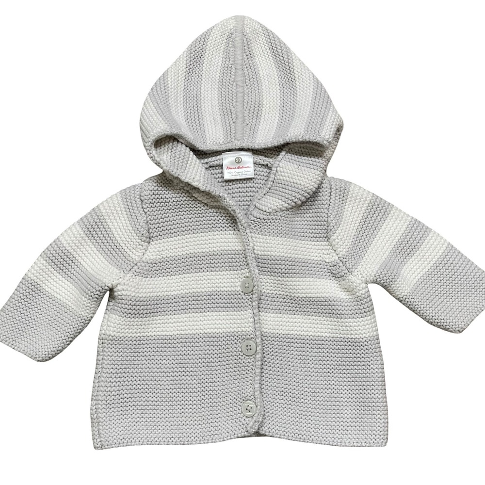 Hanna Andersson Baby Cardigan Hoodie Striped Knit 100%‎ Organic Cotton Size 50